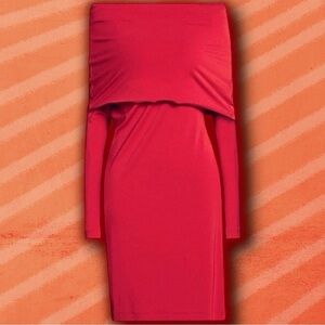 NWT Alberta Ferretti Red / Coral Pink Cowlneck Foldover Off-The-Shoulder Dress 4